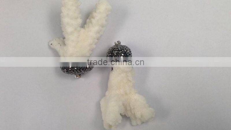 crystal pave red coral branch pendant