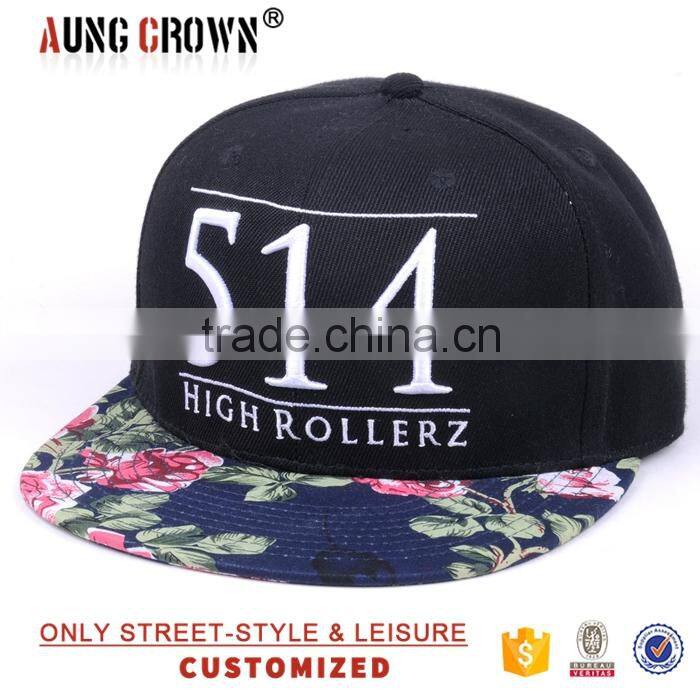Fashion Custom 3d Embroidery Floral Bill Snapback Hat Wholesale