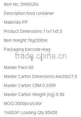 2016 Food Grade Microwave Safe Storage Box Plastic Food Container Set