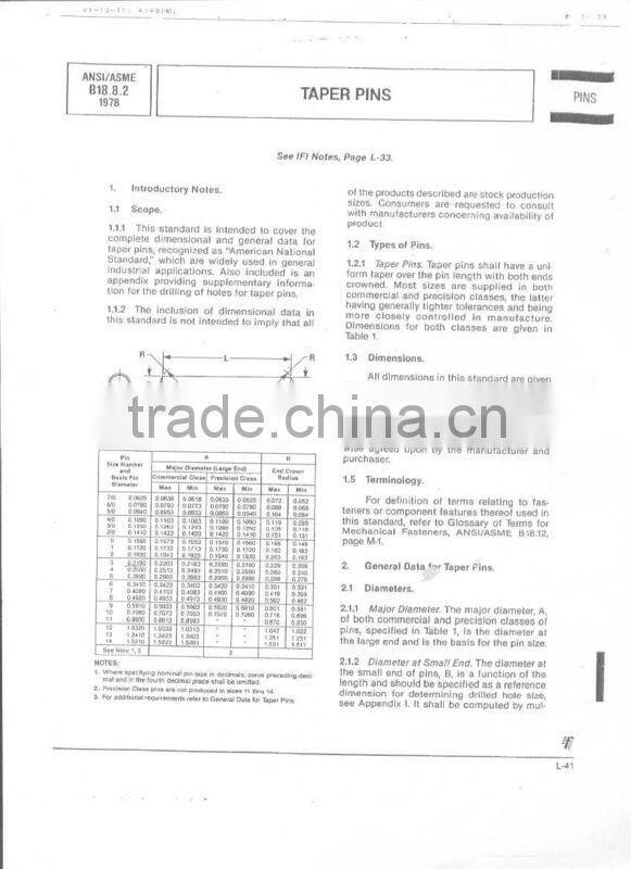 Standard tapered pin dowels joints DIN1/ISO2339