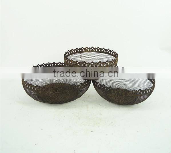 Antique french round decorative wire basket