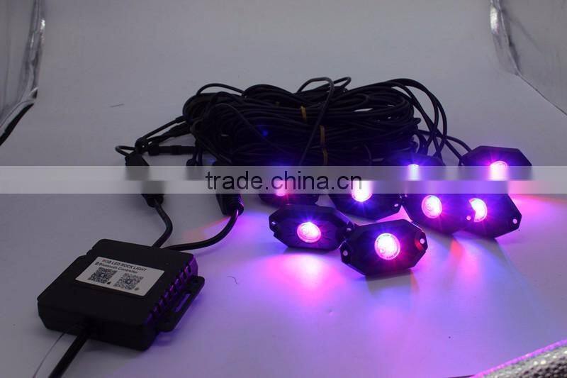 8PCS RGB C-ree LED Rock Light tail Fender Under Under Car Decorative Offroad RGB Light with Bluetooth Controller