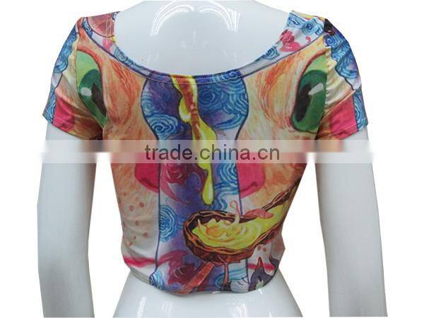 2015 New Arrival Autumn Short Sleeve New York Print Custom Ladies Crop Top