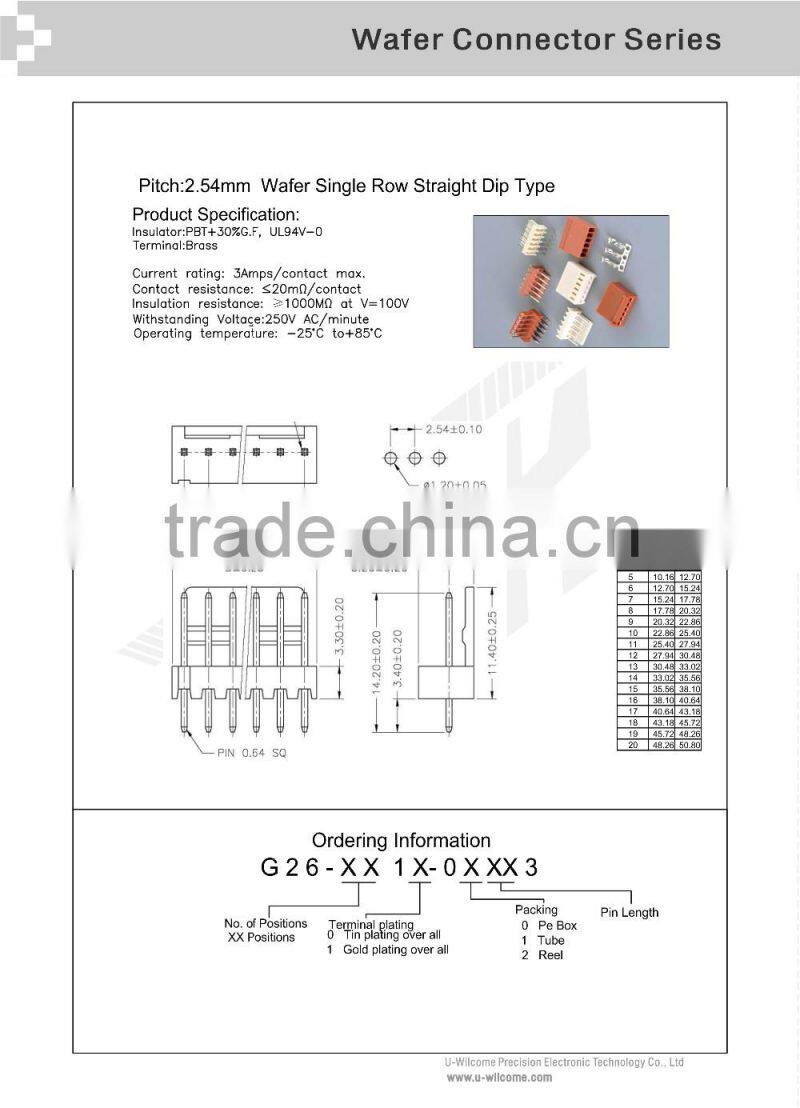 UL approved Board-to-Board Board-to-Wire wafer connector 0.8 1.25 1.5 2.0 2.54 4.2 5.08mm Pitch Connectors and terminals