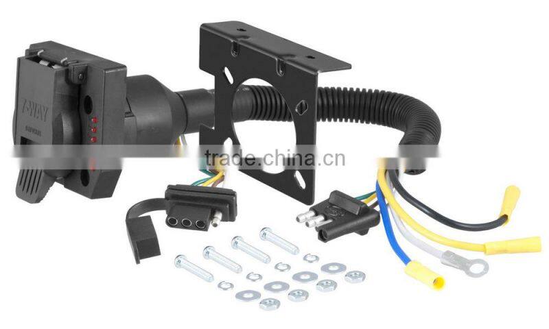 Plastic 4-Way Flat to 7-Way Round RV Blade and 4-Way Flat Adapter with Integrated Test Lamps