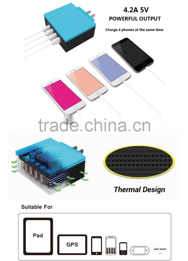 2015 New Style 4 Ports 4.2A Multi USB Wall Charger with Powerful Output