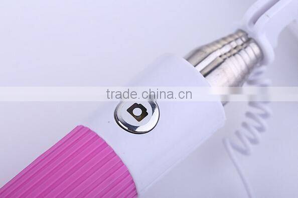 universal pink Mini Foldable wired selfie stick android aluminium monopod with cable