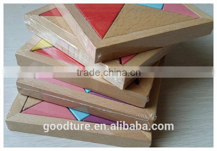 2015 Hot Sale Water Based Painted Colorful Beechwood Tangram