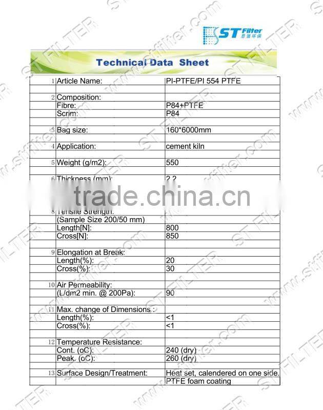 PI filter bag+PTFE foam coating