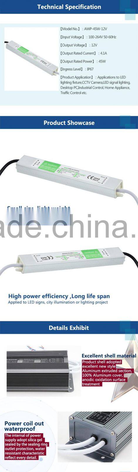 Manufacturers selling NEW 45W 12V Aluminium shell Waterproof LED Power Supply