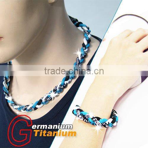 Blue & White 1Set Titanium Baseball Sports Necklace & Bracelet, 3 Ropes