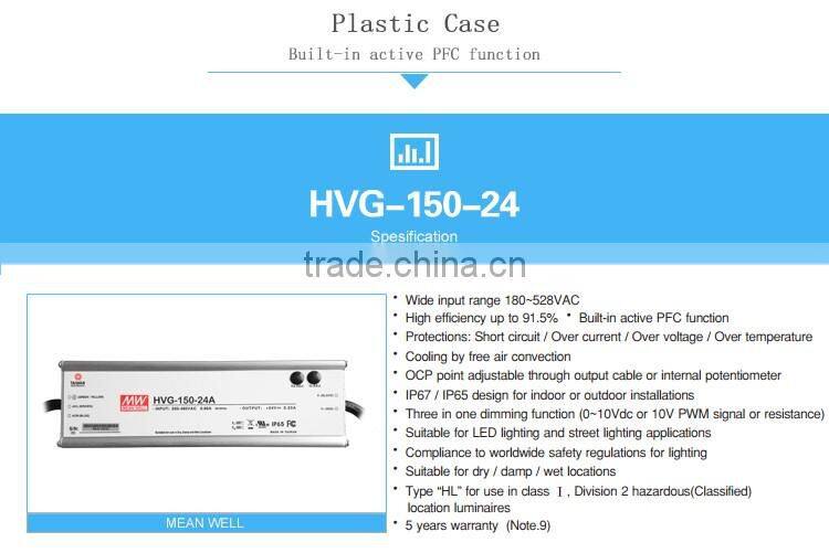 Mean Well 150W 24V led driver street light/ 150W led transformer driver/high power led driver