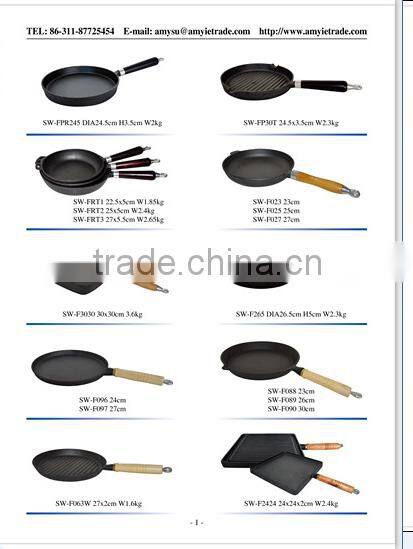 Cast Iron Cookware Pan, Wood Handle Cast Iron Pan