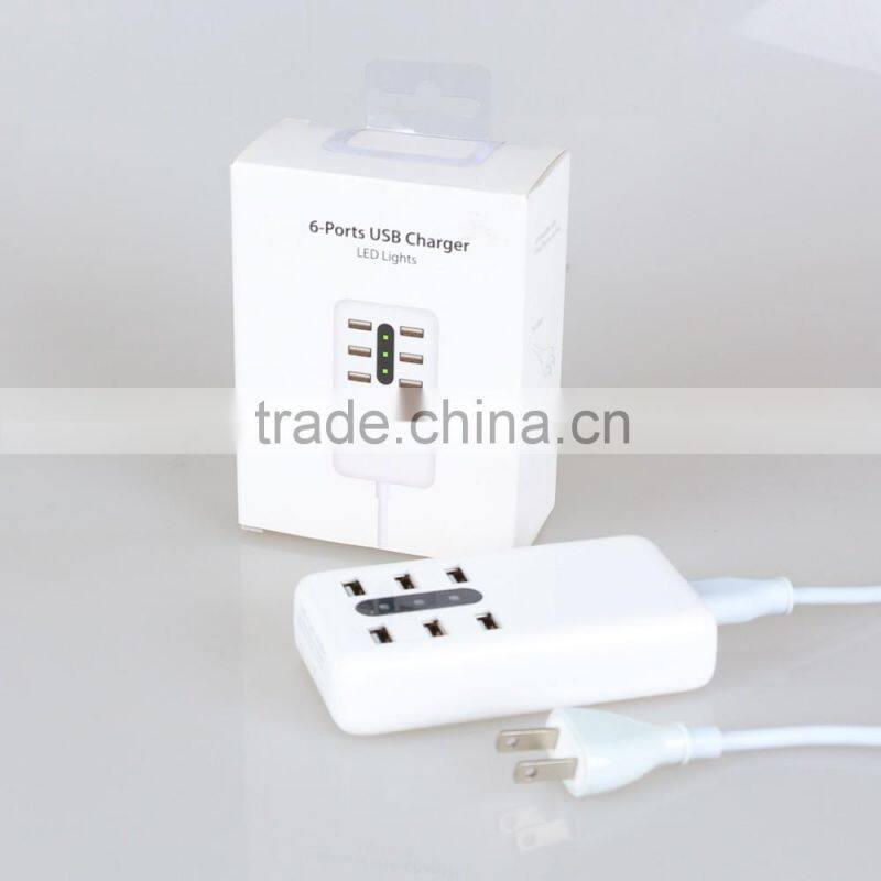 icaber US Plug 6 USB Ports Travel /Home Wall Charger Adapter Outlet USB Slots Charging Extension Power Socket With Switcher