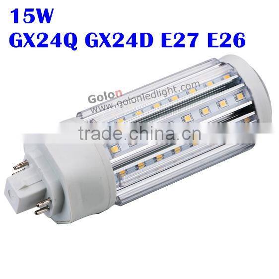 Gx24q 4 led lamp 15W 360 degree replace PLT 42W/32W CFL 30W 20W 13W 11W 9W GX24d 3 gx24q-4 E27 E26 base option