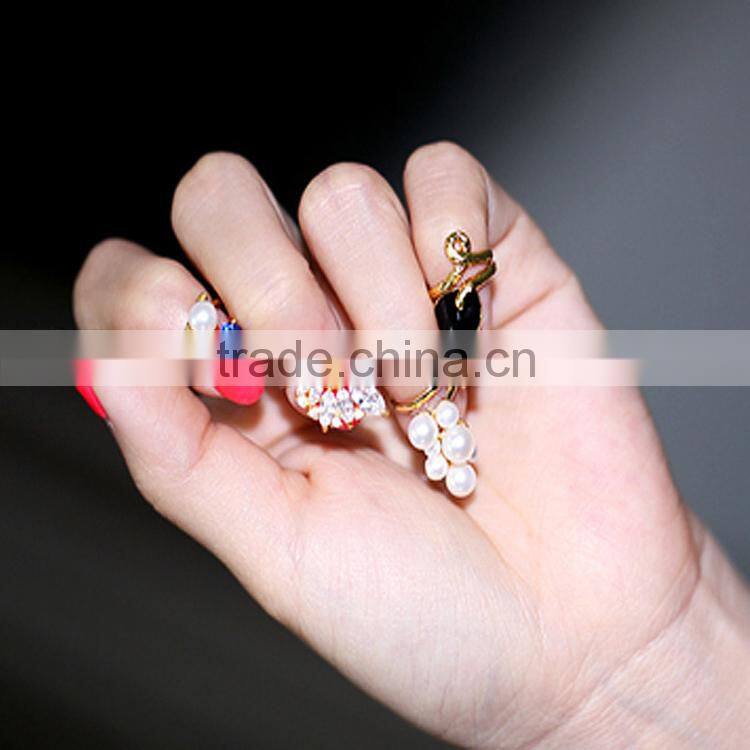 girls japan gemstone pearl finger nail ring jewelry