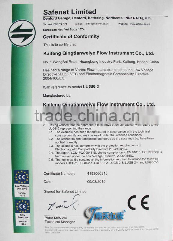 Qingtian Flow Meter Certificates