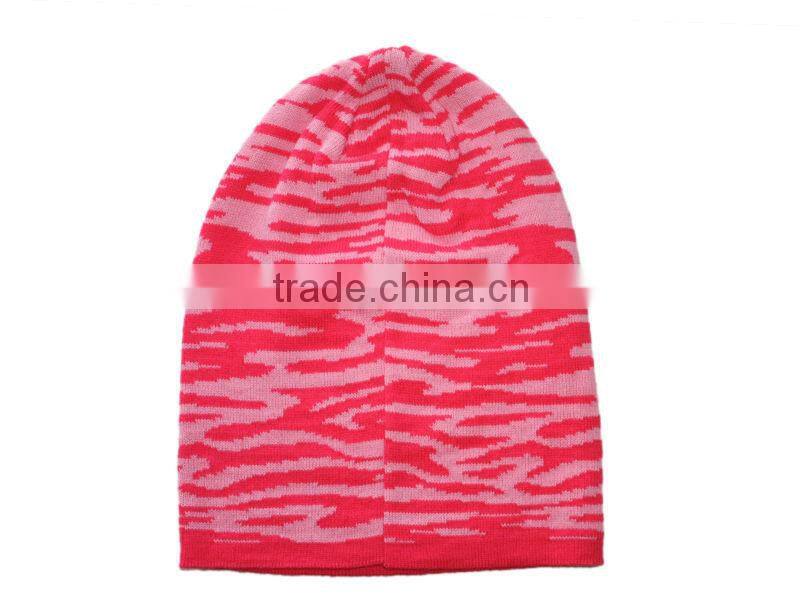rose and pink fir zebra knit fashion hat beanie for women