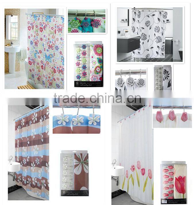 FLOWER DESIGN BATH FABRIC shower curtain hooks