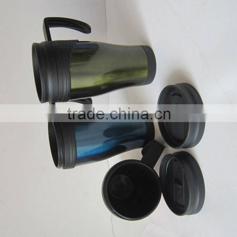 16OZ Double Wall Thermos Plastic Travel Mug with Stainless Steel Outer