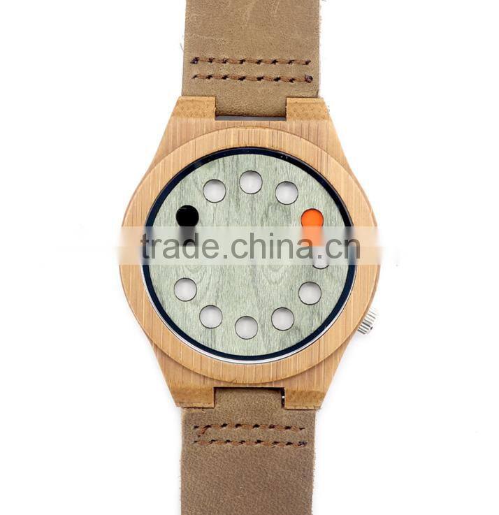 China 100% genuine leather band watch Japan movement wood watch