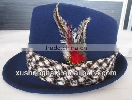 100% new design fedora hat with feather for men