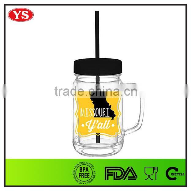 Double wall Large 24 oz acrylic mason jar with straw