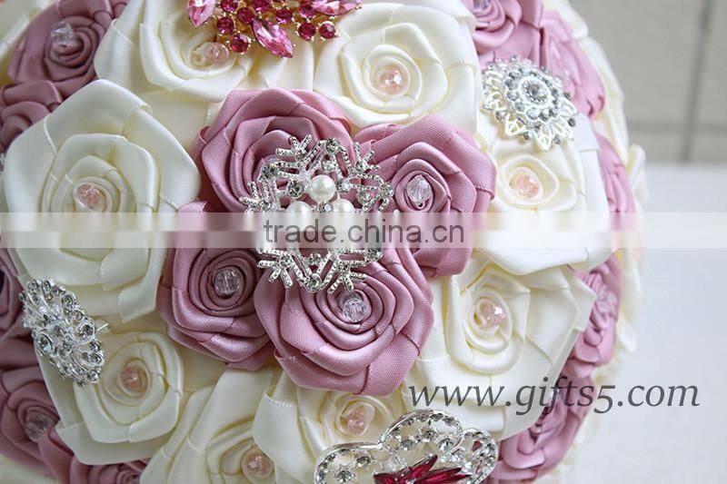 Elegant Bridal Bouquet Wedding Bouquet made by Satin Roses Brooches Handmade Vintage Inspired Alternative