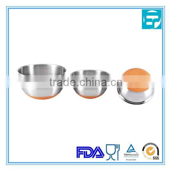 3 size stainless steel silicone bottom mixing bowl