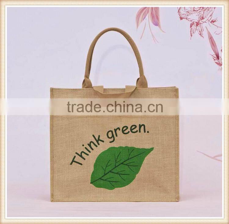 Double tote jute bag with pocket front