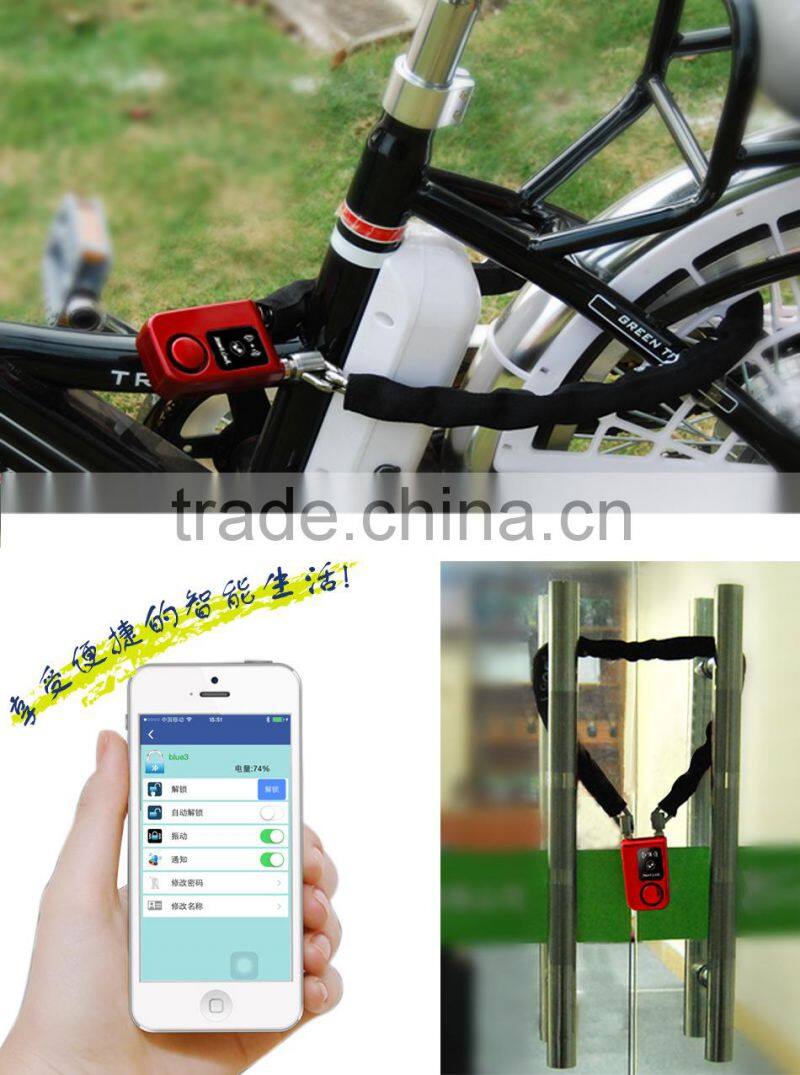 2016 newest bluetooth 4.0 version wireless bicycle , motorcycle anti theft smart alarm Chain lock remote IOS and android