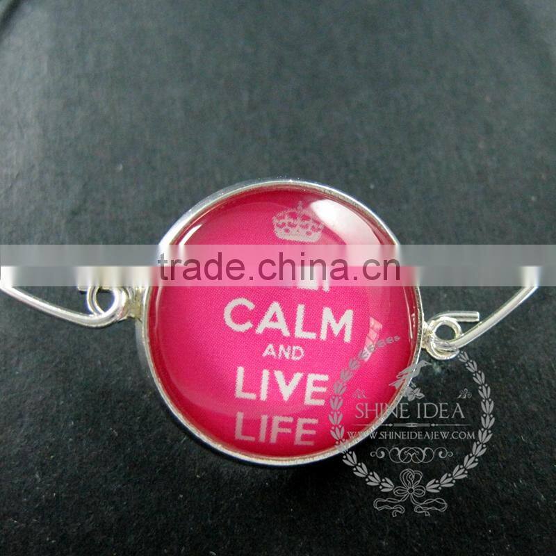 65mm diameter one end open keep calm series 1 candy color collage art cabochon silver wiring fashion bangle bracelet 6420002