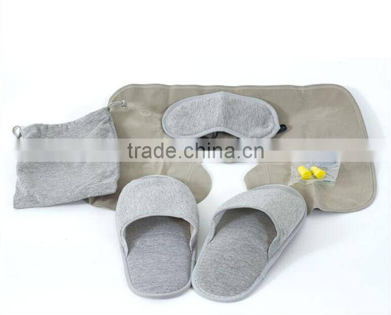 Travel Set Contains Cotton Disposable Hotel Slippers ,Air Cushions and Eyemask