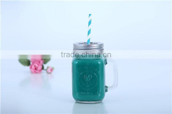 Glass Mason Jar with handle Glass mugs straw lid