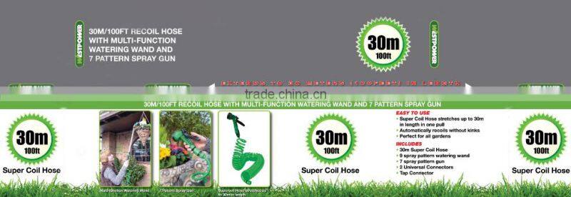 Garden 30m expandable coiled water Hose with wating lance Kit