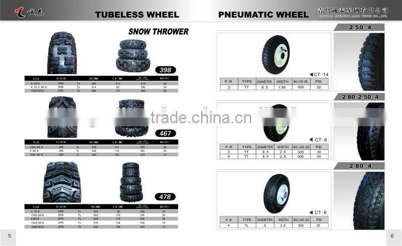 pneumatic tubless wheel for snow thrower