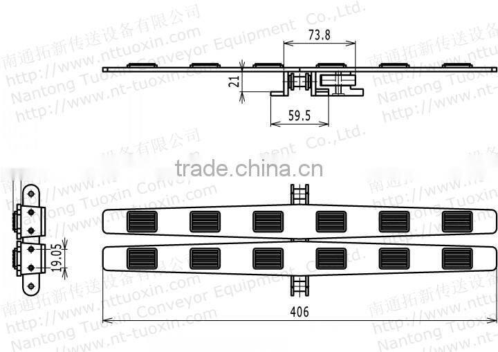 Plastic Snap-on Plate Top WIth Rubber Conveyor Chain 1873SE
