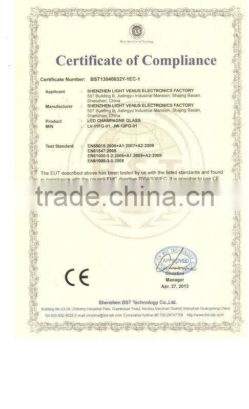 2016 New Fashion Liquid Attractive Magic LED Champagne Glass Inductive Color Cup Goblet Popular for Party Bar Wedding or KTV