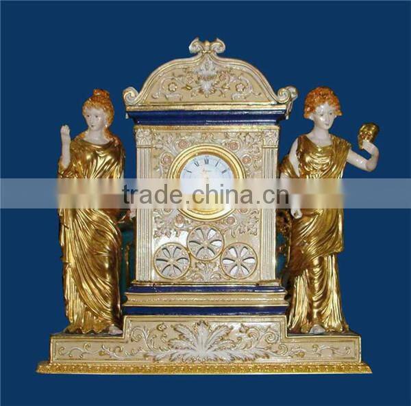 Romanian Architectural Style Embedded Ceramic Table Clock, Ornate Gilt Ceramic Table Standing Clock