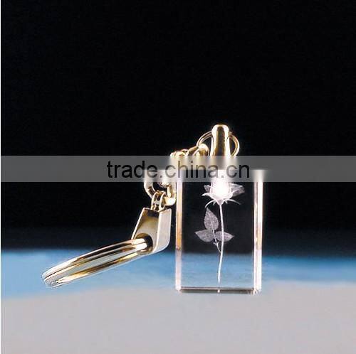 crystal laser engraved rose keyring