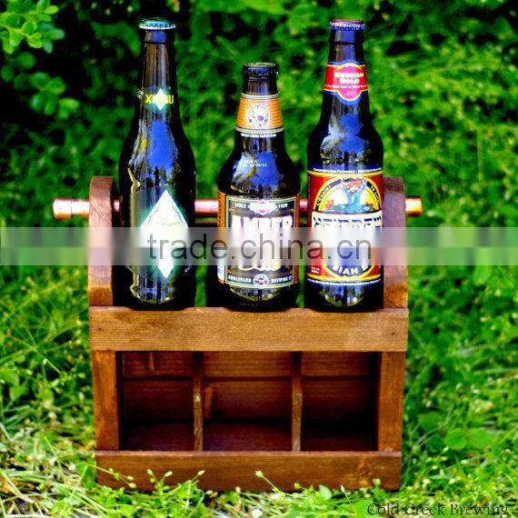 wooden rolling beer carrier