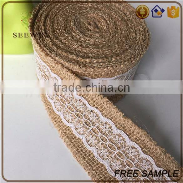 popular natural jute wired fabric lace ribbon bow