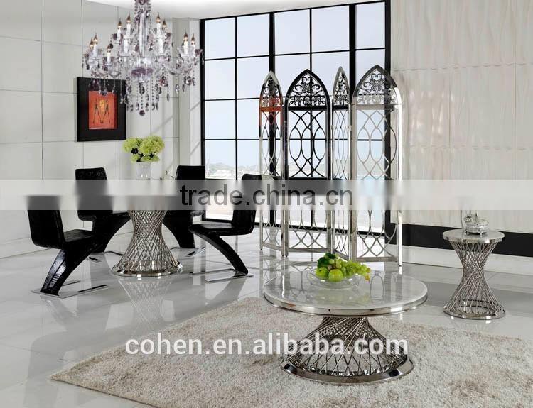2016 Cohen latest modern design marble top round dining table/stainless steel dining table and chairs for dining room furniture