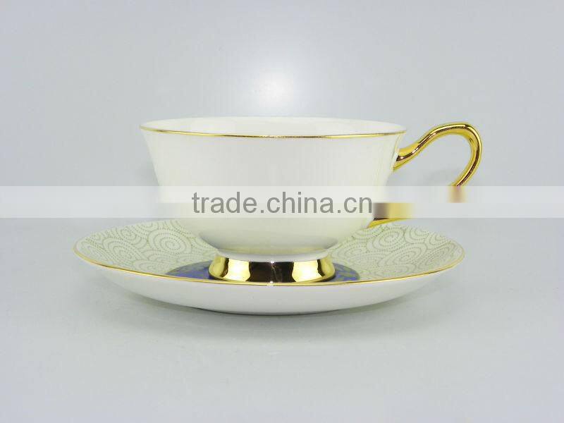 200ml Bone China European Style Blue Flower Pattern tea cup with plate Set for promotion gift