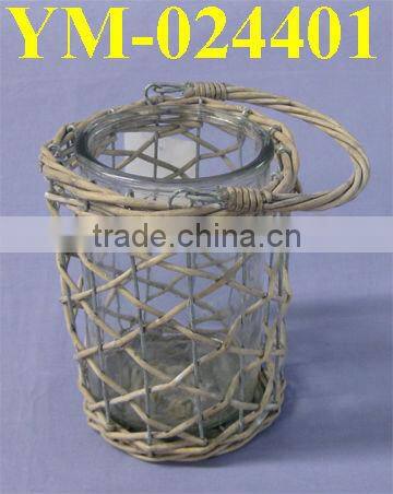 mini woven wicker candlestick holder