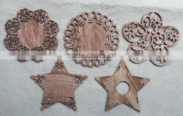 China Alibaba flower star tracery style natural wood table plate wine bottle mat wooden cup coaster for country living home deco
