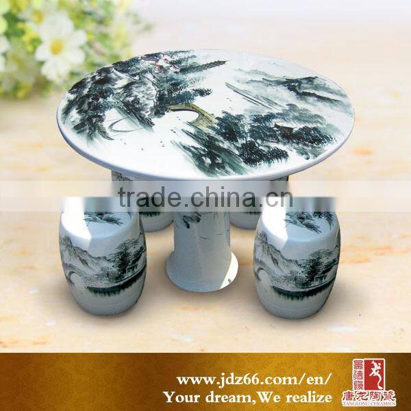 Handpainted high quality ink landscape chinese ceramic table and stool for best sale