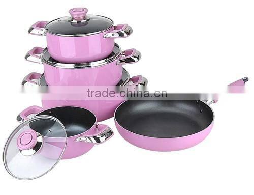 Purple aluminium non-stick cookware set