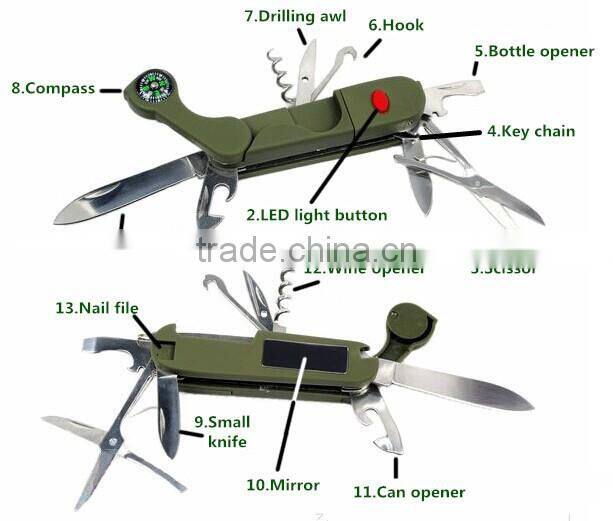Multifunction Outdoor Pocket Survival Tool with Knife &LED &Compass