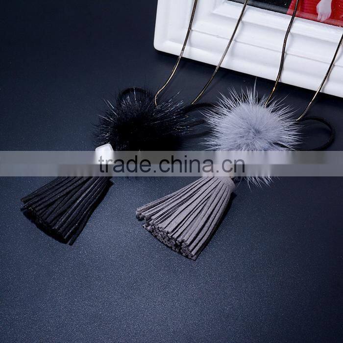 autumn winter mink hair ball pendant necklace velvet tassel long necklace long sweater necklace